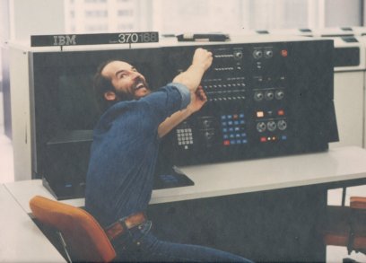 Photo of Wayne with IBM 370 mainframe, 1979