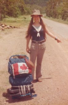 Photo of Michle hitching in Queensland 1975