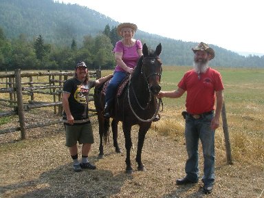 Photo of Mary on horesback, age 80